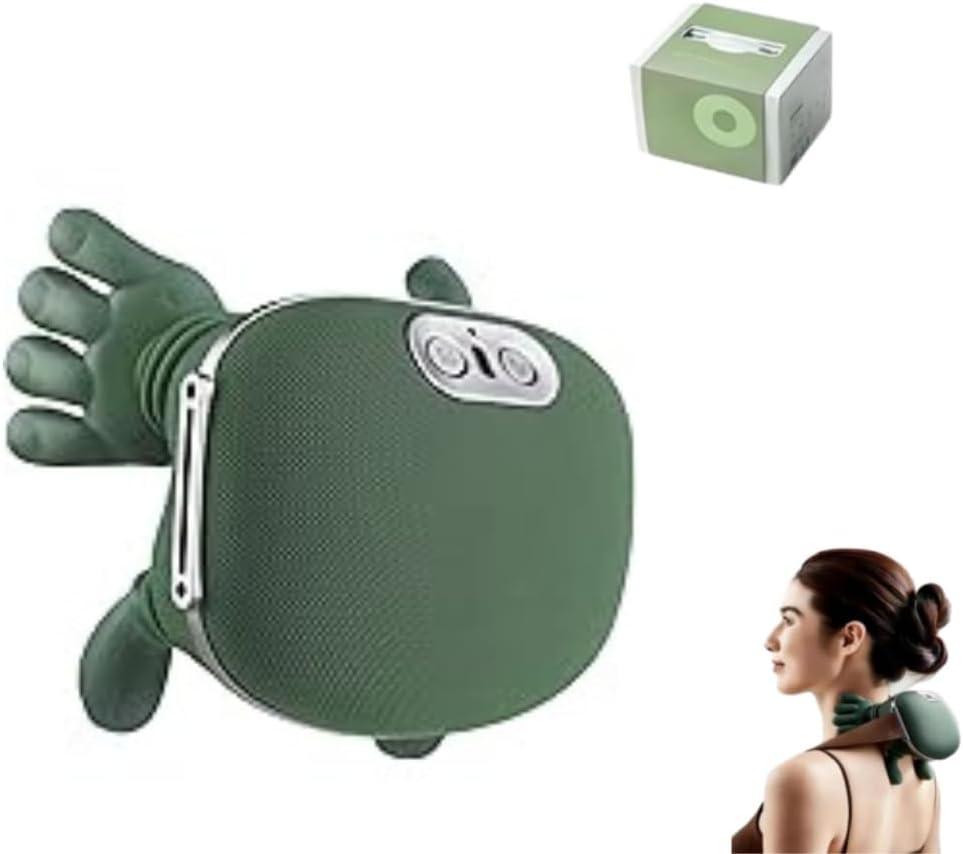Heated Neck Massager-Wireless Portable Shiatsu Neck and Shoulder Kneading Massage Pillow, Simulated Human Hand Design Massager New Years Eve Valentine's Day Gift, Green