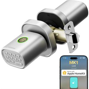 Fingerprint Door Lock with Keypad Door Knob, HomeKit Lock Over , HomeKit Hub ,   Smart Lock for Interior Door, Bedroom, Office, MK1 Silver