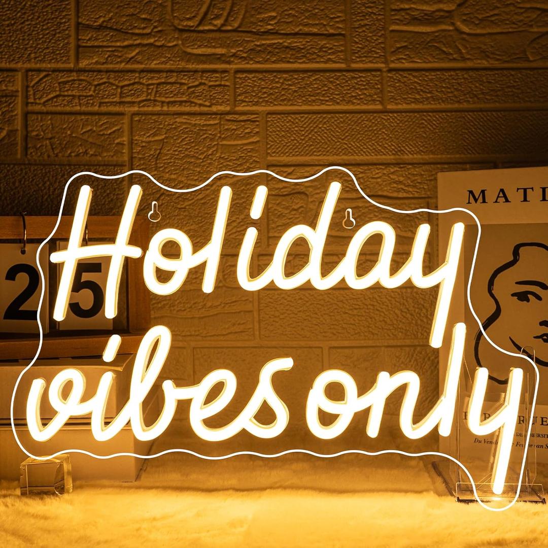Christmas Neon Sign Holiday Vibes Only Neon Sign Festive LED Wall Decor for Christmas, Seasonal Parties & Winter Home Decor Cheerful Holiday Design