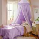 Bed Canopy with Star Lights, Double Layer Canopy for Bed, Princess Play Tent for Girls Room, Breathable Canopy Bed Curtain for Children Reading Nook, Machine Washable Canopy, 25.6''x106'', Purple