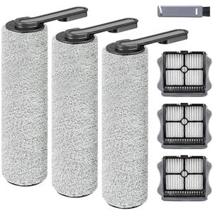 Roller Brush and Filters Replacement Compatible with Tineco Floor ONE S5/Floor One S5 Pro Cordless Vacuum Cleaner,Replacement Parts Include 3 Brush Rollers, 3 Filters