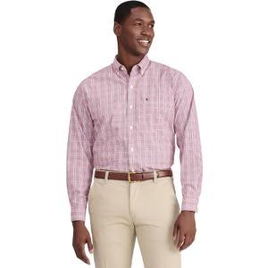 IZOD Men's Performance Comfort Long Sleeve Plaid Button Down (X-Large, Biking Red Bw001)