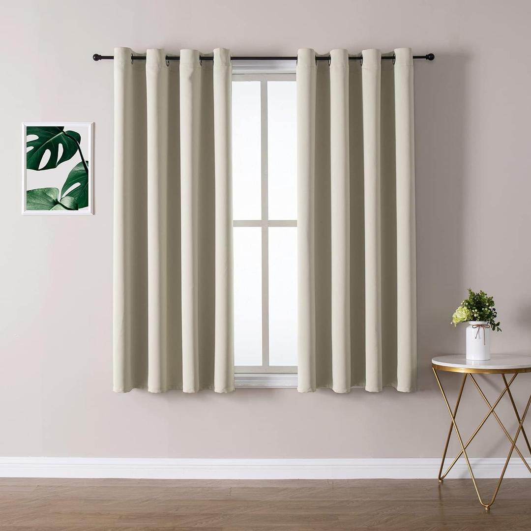 ChrisDowa Grommet Room Darkening Curtains for Bedroom and Living Room - 2 Panels Set Thermal Insulated Blackout Curtains (Beige, 52W x 45L)