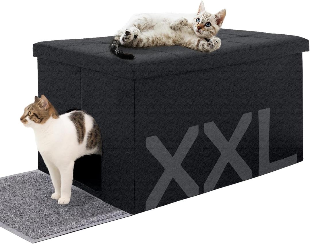 MEEXPAWS Cat Litter Box Enclosure Furniture Hidden, Cat Washroom Bench Storage Cabinet | Extra Large 35.4'' x 19.7'' x 19.7''| Dog Proof | Waterproof Inside/Easy Clean | Easy Assembly | Odor Control (Black)