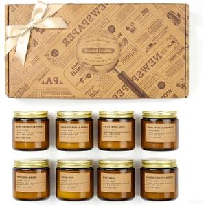 Scented Candles for Home, 8 Pack Soy Wax Candle Set, Aromatherapy Candles, Amber Jar Vintage Apothecary Style, 8 Scents Gift Set