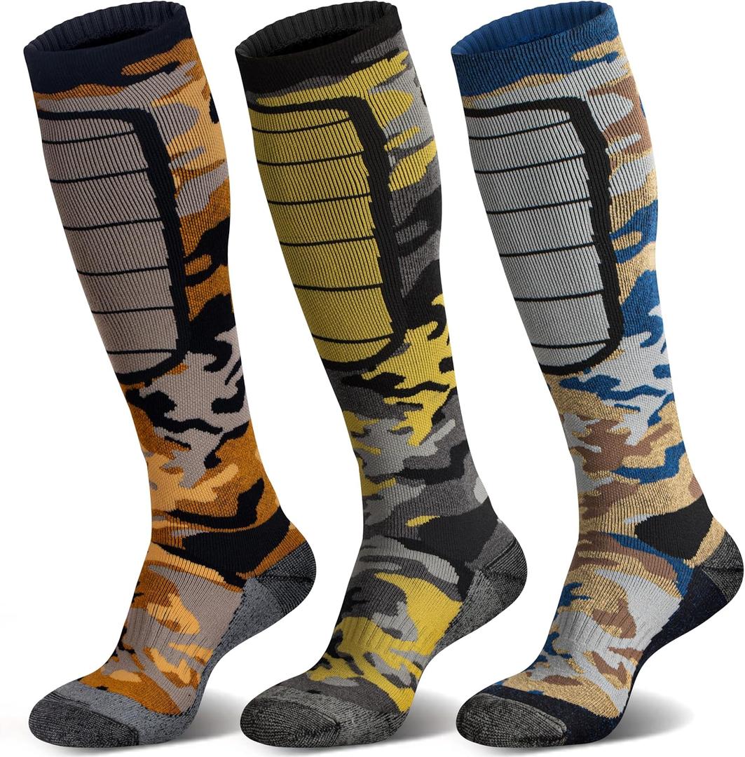 Hylaea Merino Wool Ski Socks - Cold Weather Thermal Knee-high Warm Socks for Snowboarding, Snow, Winter, Hunting, Outdoor Sports, Camo Large