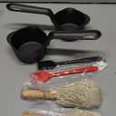 Cast Iron Sauce Pan and Basting Pot with BBQ Mop Brushes - Cast Iron Small Sauce Pots 2 Pcs for Grilling, Melting, Camping Cooking & Stoves - Mini Pot for Butter Melter