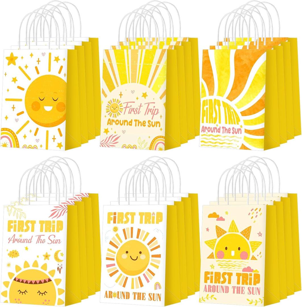 Glenmal 24 Pcs First Trip Around The Sun Party Favors Bags Boho 1st Birthday Goody Paper Gift Bags Birthday Snack Summer Sunshine Party Decor Favor Supplies