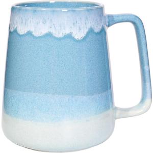 24oz Large Ceramic Coffee Mug with Big Handle, Handmade Kiln Glazed Large Coffee Mug Tea cup, Novelty MugUnique Uneven Surface for Office and HomeMicrowave and Dishwasher Safe (Light Blue)