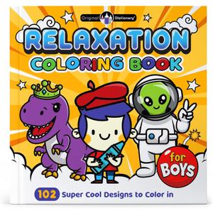 Original Stationery Arts and Crafts Relaxation Coloring Books for kids ages 4-8 with 102 Pages to Color in, Half an Inch Thick, Great Coloring Books for Boys and Awesome 7 Yr Old Boy Gifts
