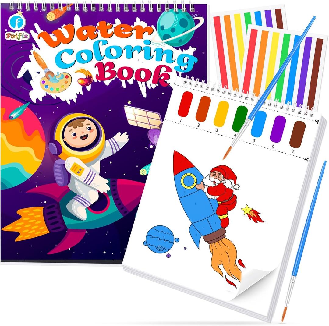 Paint with Water Coloring Books for Toddlers, Watercolor Painting Book and Drawing Art Paper for Kids Ages 3- 8 Years Old, Outer Space Art Craft for Drawing with Brush