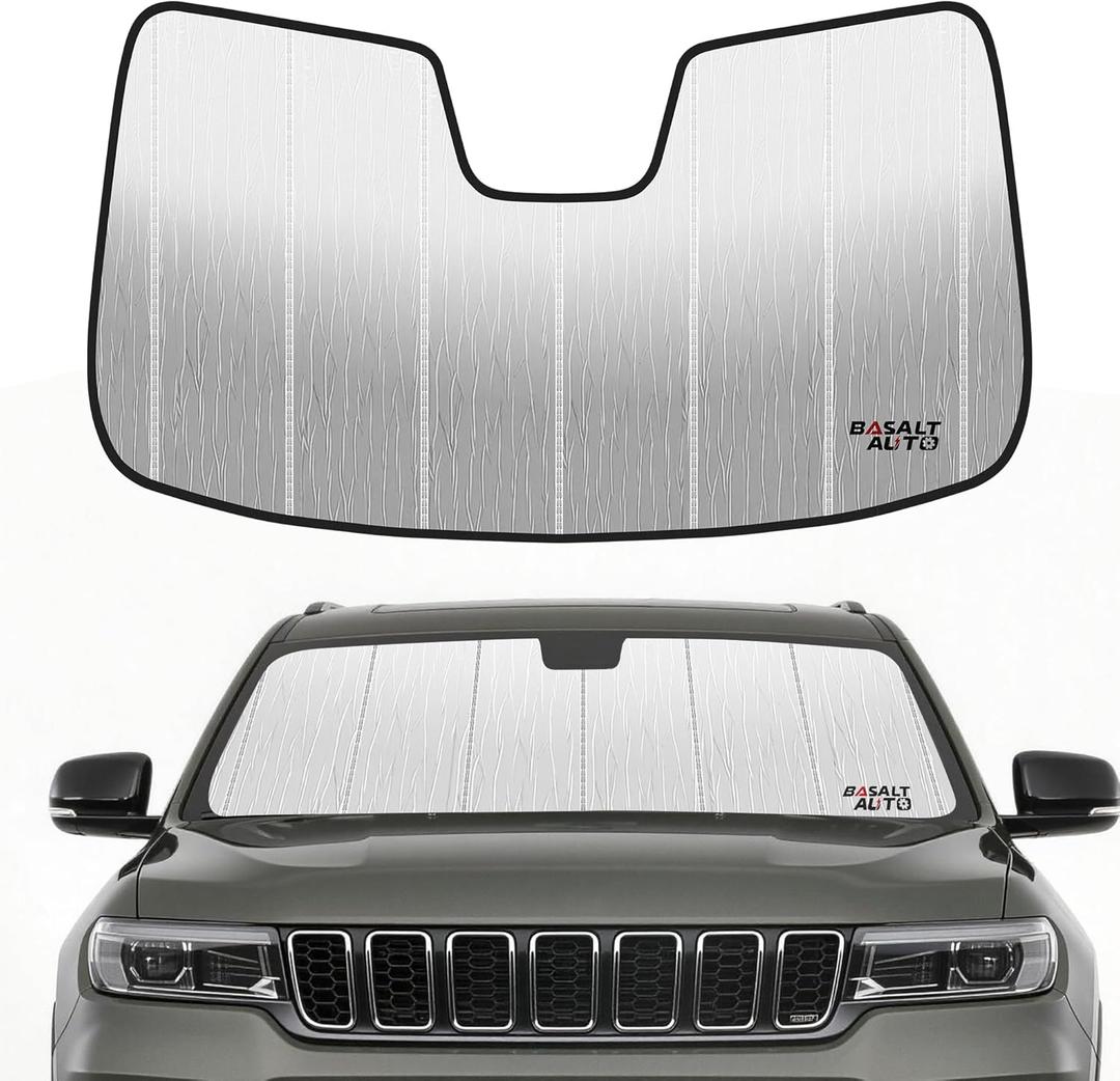 Windshield Sun Shade Compatible for 2022-2025 Jeep Grand Cherokee Silver Reflective Foldable Front Sun Visor Sunshade Protector with Storage Bag Keep Interior Cool