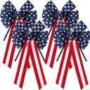 Yunlly 4 Pieces Large Patriotic Star Bows Decor Blue White and Red Stripes and Stars Bows for Indoor Outdoor Patriotic Decorations