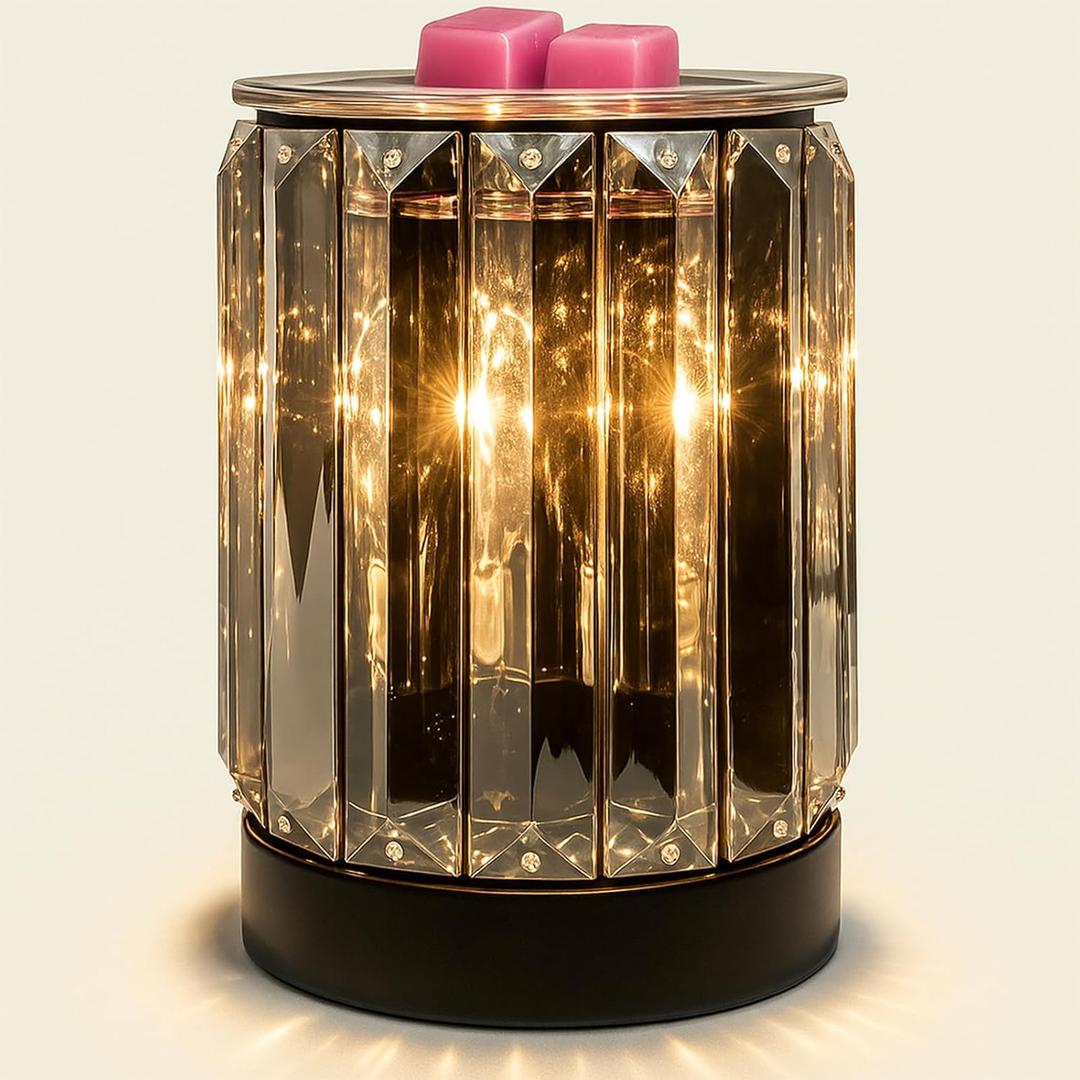 Leyoue Wax Melting Heater Electric Burning Burner Electric Essential Oil Warmer Incense Wax Melt Warmer Night Light Aroma Decorative Lamp for Gifts & Decor(Ironwork Crystal) (Black)