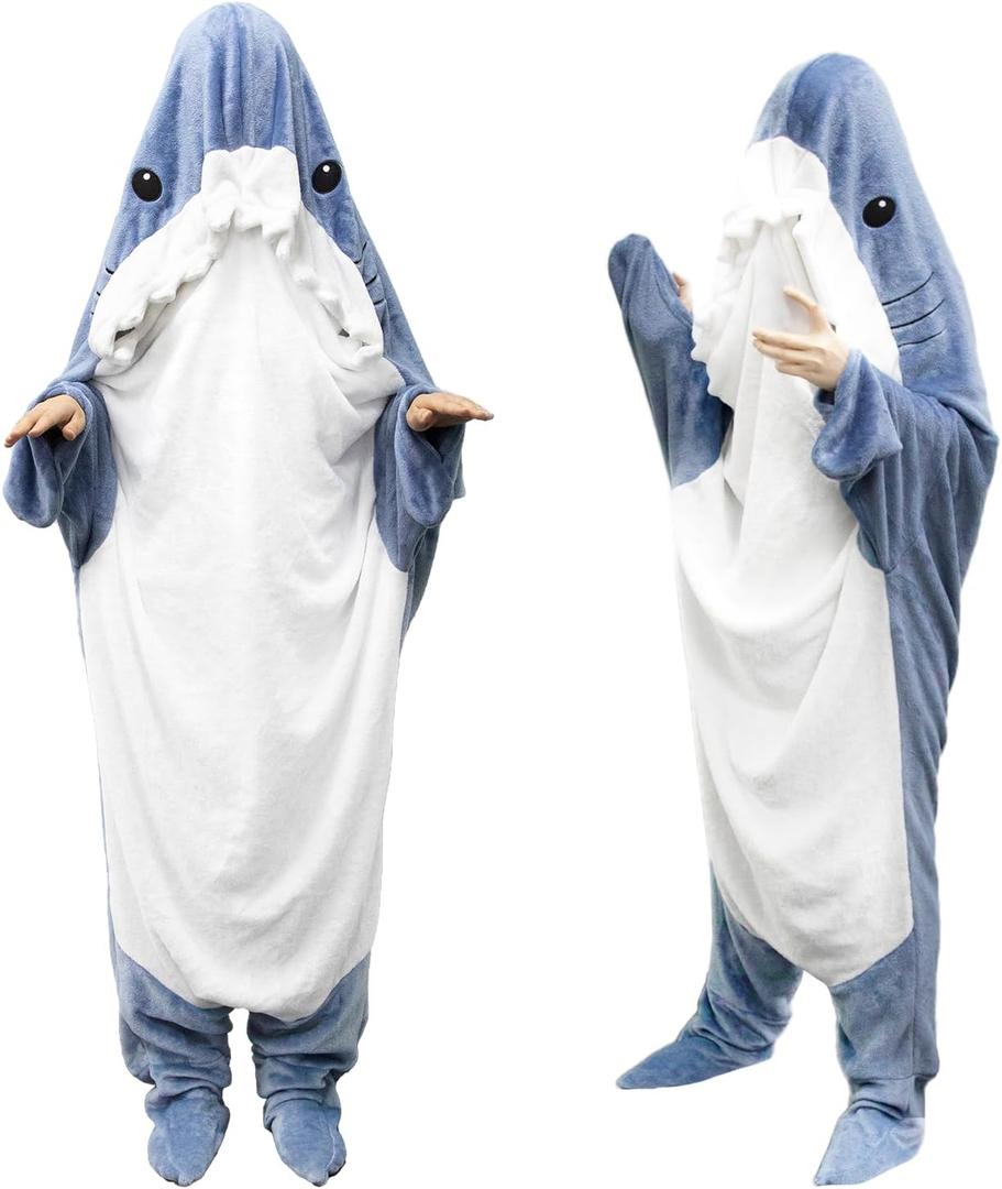 Shark Wearable Blanket Hoodie Onesie for Kids Adult,Cozy Fleece Shark Blanket Hoodie, Shark Cosplay Costume Kids Women Men (Small)