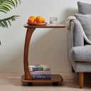 C Shaped End Table, C Table with Wheels, TV Tray Table, Side Table for Living Room, Bedroom (Walnut Color) (18.1" D x 13.7" W x 24.8" H)