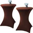 2 Pack 32x43 Inch Brown Cocktail Tablecloth Spandex Round Fitted Table Cover for Wedding Banquet Event Party