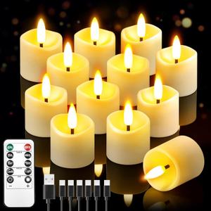 Rechargeable Flameless Candles with Remote Timer, 1.5"x2" LED Votive Fake Candles, Flickering Tea Lights Candles Battery Operated for Wedding Party Windows Table Home Decor (6 Pack)