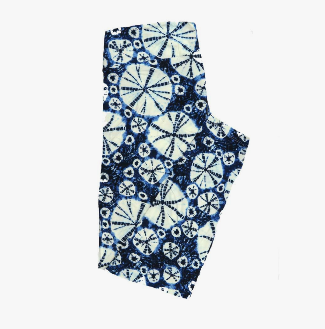 Lularoe Tall Curvy (TC fits Sizes 12-18) Sand Dollars Blue White Buttery Soft Adult Leggings 7523-B7, Pack Of 3