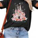 T&Twenties Women Magical Shirt for Women Funny Magic Kingdom Family Vacation Tshirt Casual Graphic Short Sleeve Tee Tops Black (Gray, M)