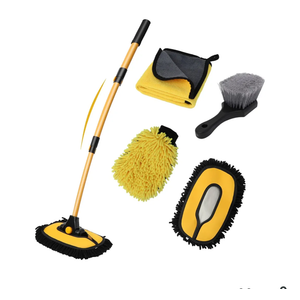 Car Wash Brush with Long Handle, 15°Curved Car Cleaning Brush with Replaceable Head Cover, Truck Washing Brushwith Telescopic Handle Wash Mop Kit 5PCS