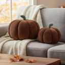 Yookeer 2 Pcs Fall Pumpkin Pillows, Corduroy 3D Simulated Pumpkin Throw 7'' and 11'' Soft Autumn Decorative Sofa Cushion for Thanksgiving Halloween Christmas Bedroom Home Decor(Brown)
