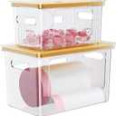 Delamu Acrylic  Bag Holder, 2 Pack (XL+S) Stackable Garbage Bag Dispenser, Clear Organizer Bins for Under Sink Organization, Pantry Storage, Cabinet, Kitchen, Laundry, Bathroom