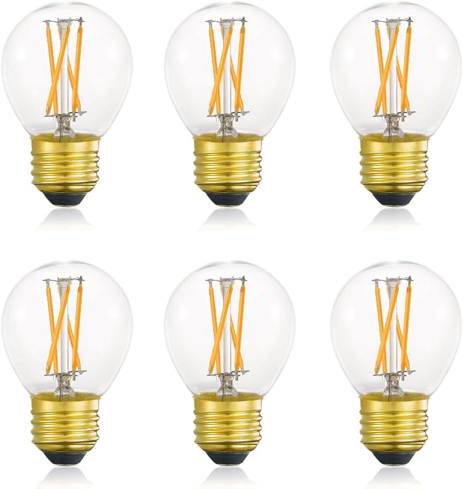 Dimmable E26 Edison Bulb G16.5 A15 LED Bulbs 4W (40W Equivalent) G50 Warm White 2700K AC120V 600lm for Chandeliers, Ceiling Fans, Pendant Lights, Wall sconces, Desk/Table/Floor Lamps 6Pack