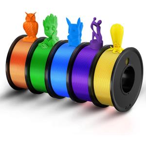 3D Printer Filament PLA 1.75mm 3-D Printing Materials 5 Colors Bundle Print Filimate 1.75 mm Orange Green Blue Yellow Purple Filiment1.75 Accuracy 0.02mm Fillament Spool Vacuum Pack 250G, Pack Of 5