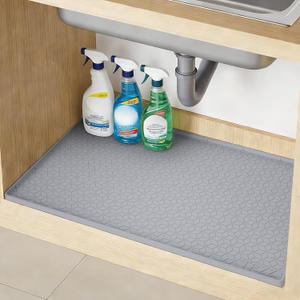 TRZZ Silicone Waterproof Under Sink Mat 34" x 22", Drip Tray and Cabinet Liner for Kitchen and Bathroom, Prevents Water Damage and Organizes Cabinets (Grey)