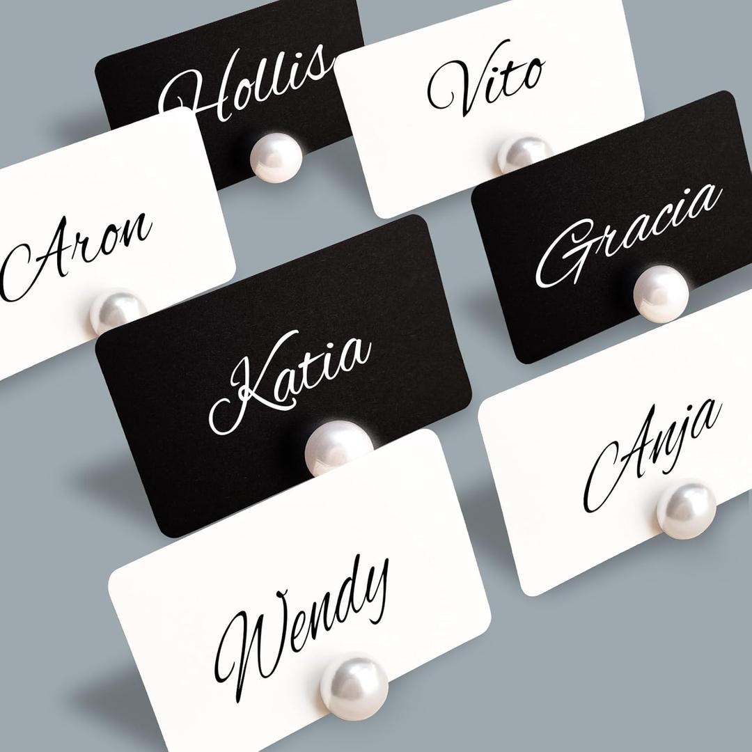 40 Pack Decorative Pearl Place Card Holders Bulk Name Card Stands Set Photo Holders for Wedding, Table Setting, Buffet Food Labels Business Card, Name Tag (40pcs)