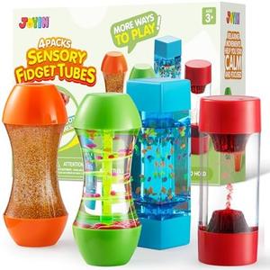 JOYIN 4-Pack Fidget Tubes for Kids, Sensory Tubes, Stress Relief Toy, Speech Therapy, Calming Toys for Children with Autism, Calm Down Corner Classroom Supplies, Christmas School Gifts for Toddlers