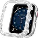 Mosonio Metal Case Cover Compatible with apple watch 44mm, Full Bling Metal watch case 44mm for Women(WT:0.34oz), Shiny and Durable Protective Case Cover for iwatch Series SE 6 5 4 44 mm (Silver,44mm)