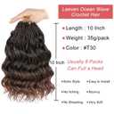 Leeven 10 Inch 8 Packs Boho Ocean Wave Crochet Hair Pre Looped Ombre Brown Curly Crochet Hair Short Ocean Braids Pre Twisted Synthetic Deep Wavy Crochet Hair for Women