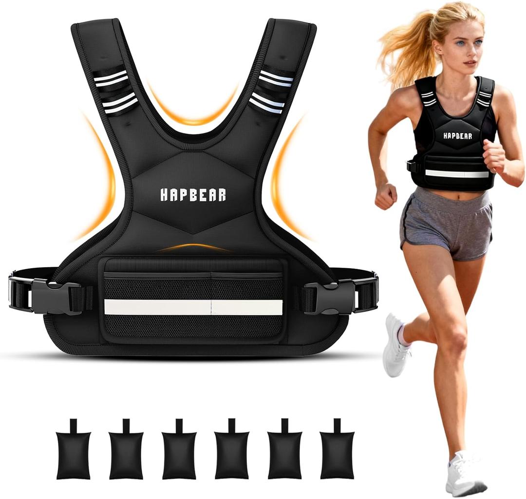 HAPBEAR Adjustable Weighted Vest for Men and Women, 6 Ironsand Weights and Large Pocket Includes kettlebell pouch, Weight Vest for Workout, Strength Training, Running, Walking, Muscle Building, Weight Loss, ( No Size )