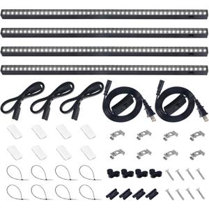 Barrina T5 Grow Lights for Indoor Plants, 2FT 5000K Full Spectrum LED Grow Light with Black Cover, T5 Grow Light Strip, Under Cabinet Plant Light with Switch Cord, Linkable, Plug and Play, 4 Packs (White)