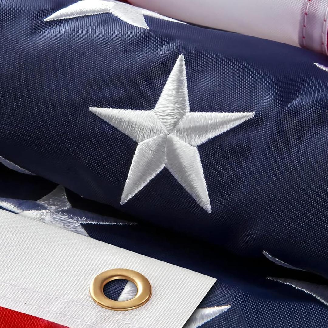 American Flag 4 x 6ft, American Flags for Outside 100% Polyester Long Lasting, Heavy Duty US Flag with Embroidered Stars, Sewn Stripes, Brass Grommets, High Wind Proof USA Flags for Outdoor