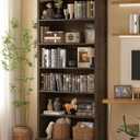 TVU 6-Tier Wooden Bookshelf, 76 Inch Tall Bookshelf with Storage, Floor Standing Modern Style Display Bookcase for Living Room, Office, Study Room, Entryway, Brown