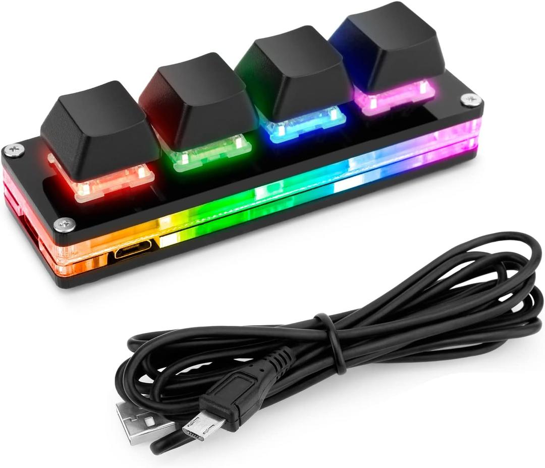 Ecarke Black Mini 4-Key Keypad Mechanical Gaming Keyboard, Self Programming,OSU Hot Swap Game Keyboards with 1.5m USB-C Data CableUpgrade Cherry Shaft & RGB LED
