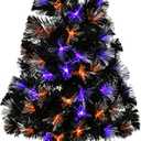 National Tree Company Pre Lit Artificial Tree Decoration, Black, Fiber Optic, LED Lights, Plug in, Halloween Collection, 4 Feet