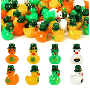 60pcs Mini St Patricks Day Resin Ducks,Small Green Irish Shamrocks Ducks Decorations for Dollhouse, Fairy Garden Party Favors
