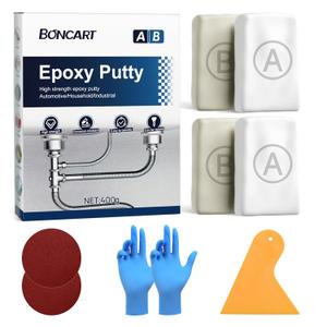 Boncart Epoxy Putty, Multi-Purpose 2-Part Epoxy Filler, Fast Repair Metal AB Putty, High Strength, Strong Adhesion, Compatible with Metal, Plastic, Ceramic, Stone and Wood (400g, White)