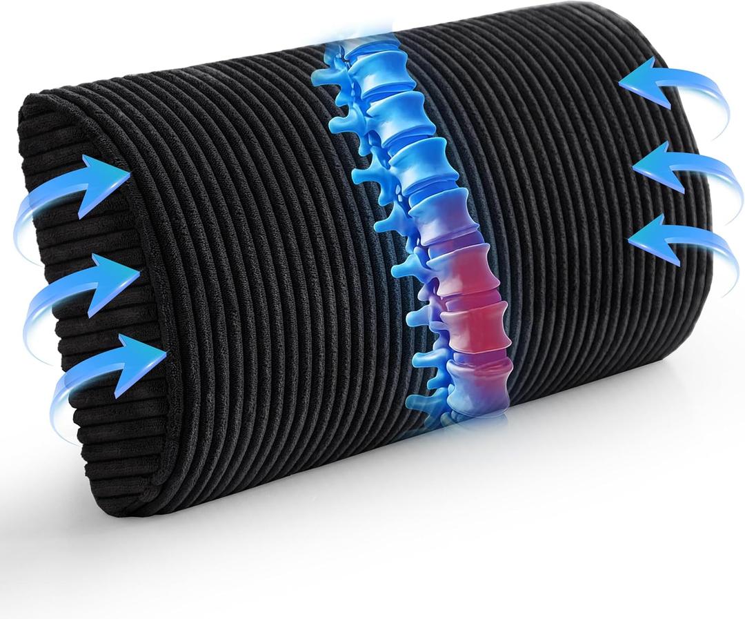 HIGOGOGO Lumbar Support Pillow for Recliner Chair/Accent Chair/Couch, Memory Foam Back Support Cushion for Elderly, Recliner Cushions for Back Rest, Pain Relief, Reading, Washable Cover, Black (20"x10"x4")