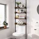 ALLZONE Bathroom Organizer, Over The Toilet Storage, 4-Tier Adjustable Wood Shelves for Small Rooms, Saver Space Rack, 92 to 116 Inch Tall, Narrow Cabinet, Rustic Brown