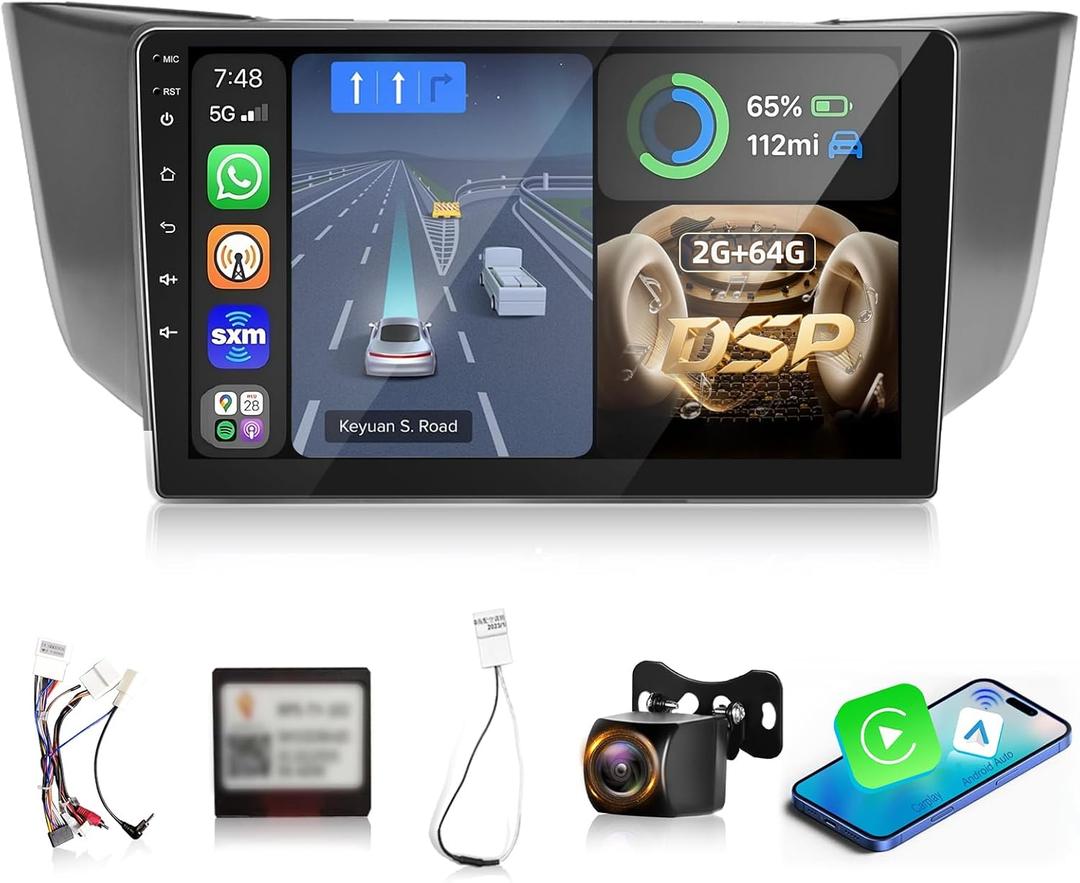 for Lexus RX300/RX330/RX350/RX400H 2004-2009 Android Radio - [2+64G] 9 inch Touchscreen Lexus Stereo - Wireless Carplay & Android Auto, GPS, 5G/WiFi, Voice Control + AHD Backup Camera + CANBUS