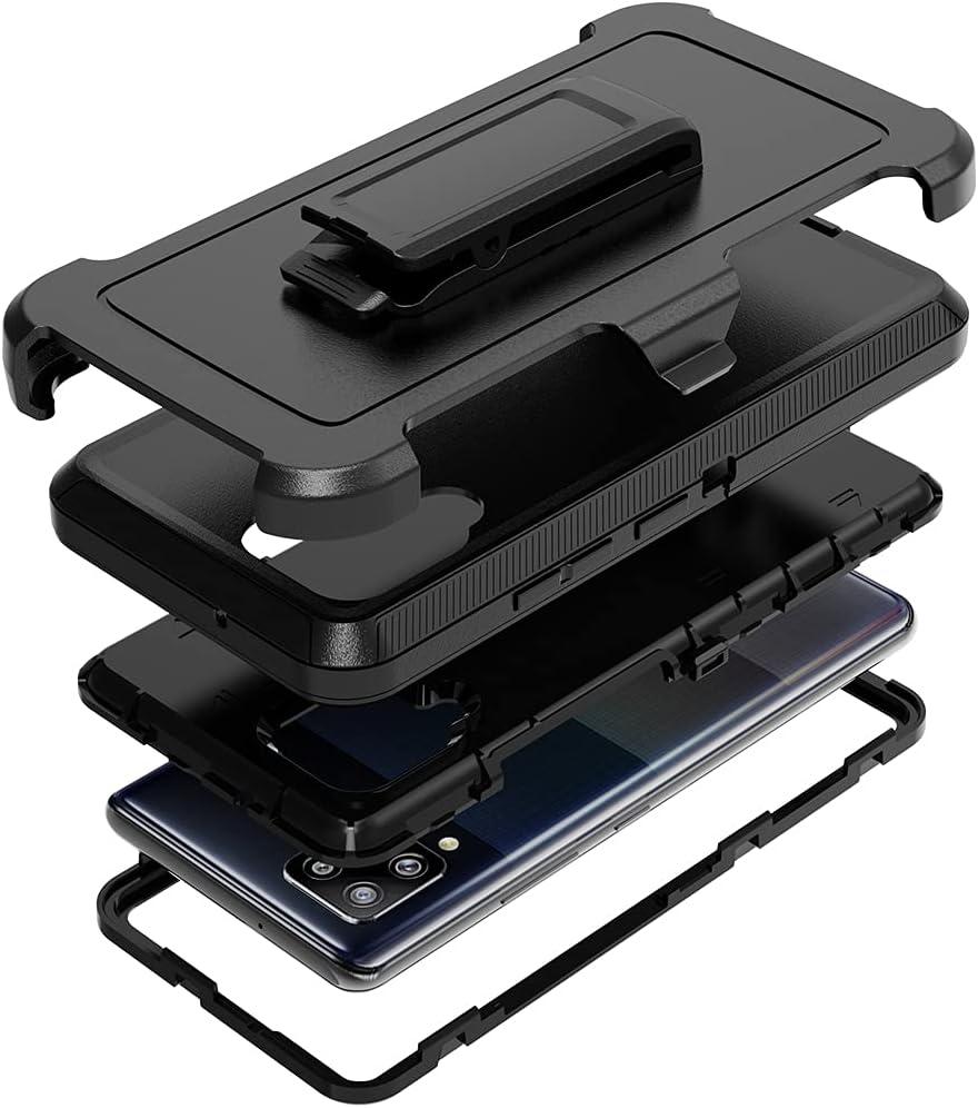 Compatible with Samsung Galaxy A42 5G Case,with Screen Protectors,Heavy Duty Rugged Shockproof Full Body Protection Kickstand Case with Belt Clip Holster for Samsung Galaxy A42 5G (Black)