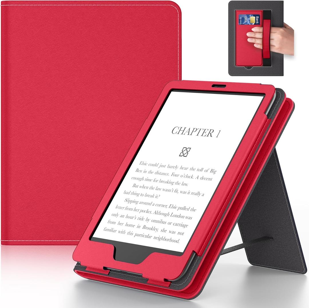 Lainergie 6in Case with Hand Strap and Stand, Incompatible with Old Version, Durable Synthetic Leather Cover with Auto Sleep Wake, Chiese Red