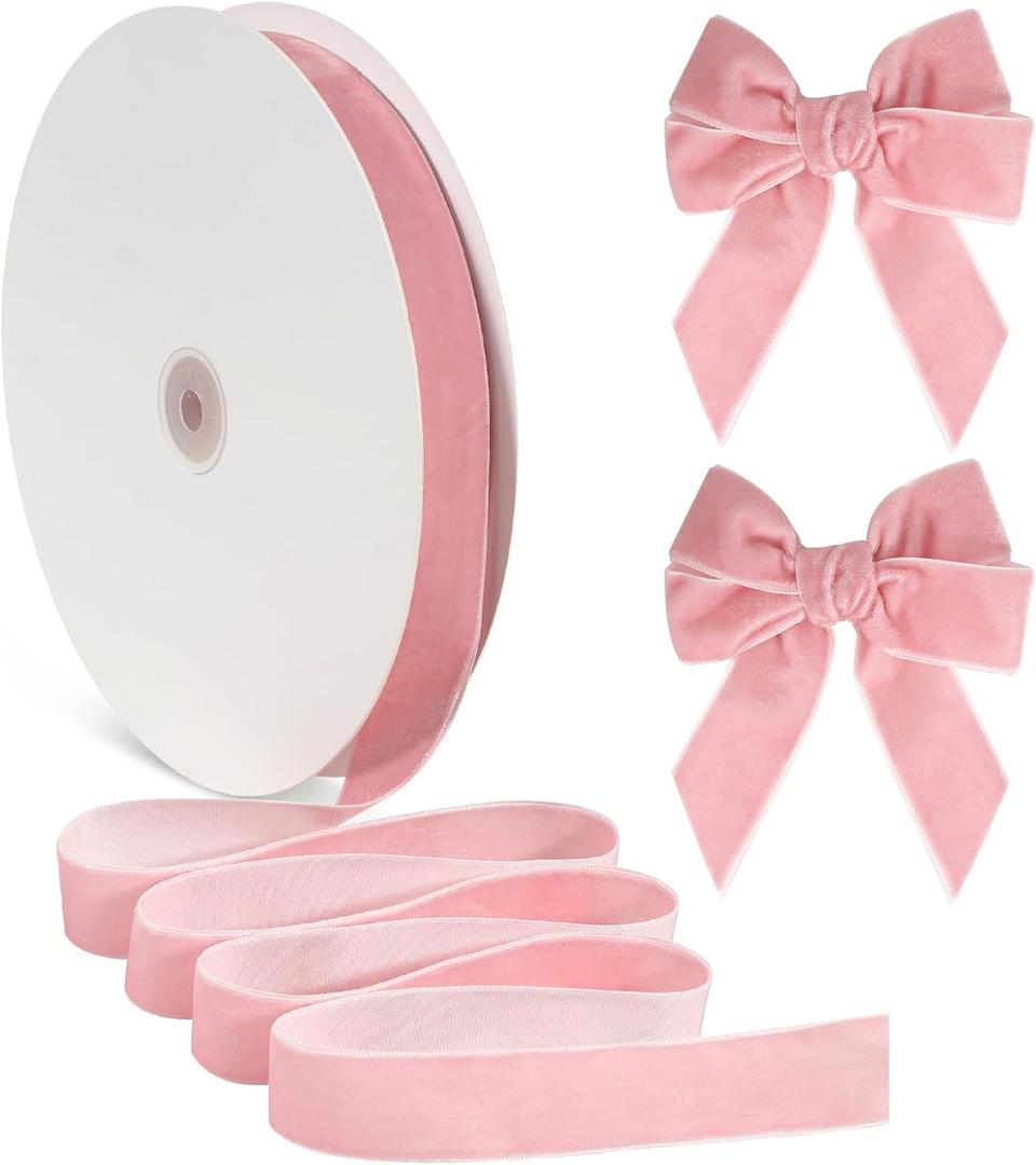 Pink Velvet Ribbon 1 Inch, Vintage Christmas Ribbon for Gift Wrapping, 30 Yds Thick Velvet Ribbons for Christmas Tree Bow Ornaments, Wreaths, Holiday Decor, Valentine Day