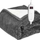 Tefici Heated Blanket Throw Electric Blanket Throw,50"x60" Heating Blanket, 6 Levels Fast Heating, 1-4 Hours Auto Off, Soft Flannel to Sherpa,Machine Washable, ETL&FCC Certified Grey