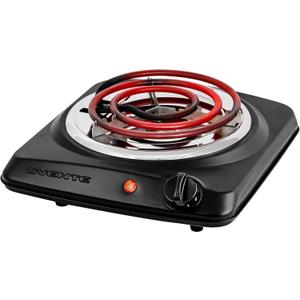 OVENTE Electric Countertop Single Burner, 1000W Cooktop with 6" Stainless Steel Coil Hot Plate, 5 Level Temperature Control, Indicator Light, Compact Cooking Stove and Easy to Clean, Black BGC101B